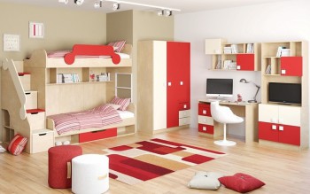 Детская комната Бэрри (Бежевый/Красный/корпус Клен) в Дубинино - dubinino.mebel54.com | фото
