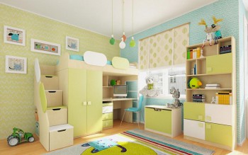 Детская комната Эппл (Зеленый/Белый/корпус Клен) в Дубинино - dubinino.mebel54.com | фото