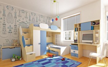 Детская комната Скай (Синий/Белый/корпус Клен) в Дубинино - dubinino.mebel54.com | фото