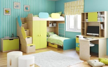 Детская комната Смайли (Желтый/Голубой/Зеленый/корпус Клен) в Дубинино - dubinino.mebel54.com | фото
