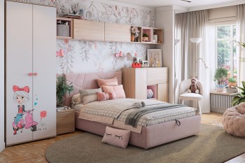Комплект детской мебели Алина К2 Дуб мария/белый/нежно-розовый велюр в Дубинино - dubinino.mebel54.com | фото