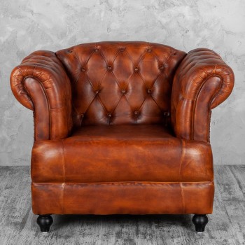 Кресло кожаное Лофт Честер-Нью (Коричневый, Рыжий) в Дубинино - dubinino.mebel54.com | фото