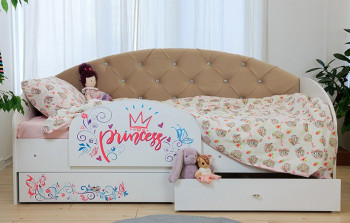 Кровать детская Эльза с бортиком Принцесса Белый/Бежевый в Дубинино - dubinino.mebel54.com | фото