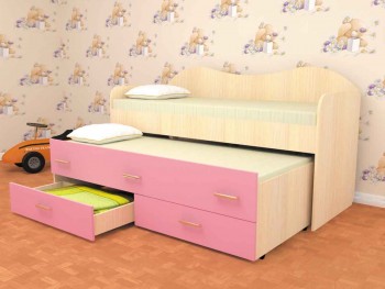 Кровать детская Нимфа двухместная 2.0 Дуб молочный/Розовый в Дубинино - dubinino.mebel54.com | фото