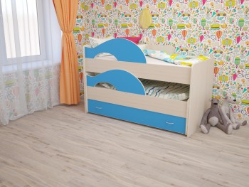 Кровать детская Радуга 1600 Млечный дуб/Голубой в Дубинино - dubinino.mebel54.com | фото
