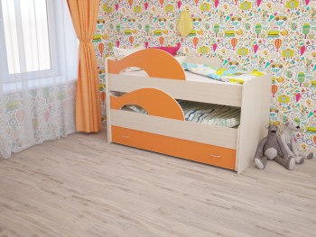 Кровать детская Радуга 1600 Млечный дуб/Оранжевый в Дубинино - dubinino.mebel54.com | фото