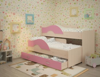 Кровать детская Радуга 1600 Млечный дуб/Розовый в Дубинино - dubinino.mebel54.com | фото