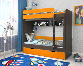 Кровать двухъярусная Юниор-5  Бодего/Оранжевый в Дубинино - dubinino.mebel54.com | фото