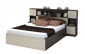 Кровать с прикроватным блоком КР 552 Спальня Basya (венге/белфорт) в Дубинино - dubinino.mebel54.com | фото