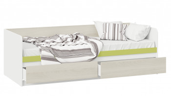 Кровать «Сканди» с 2 ящиками Дуб Гарден/Белый/Зеленый в Дубинино - dubinino.mebel54.com | фото