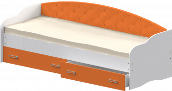 Кровать Софа-7 с мягкой спинкой (800х1900) Белый/Оранжевый в Дубинино - dubinino.mebel54.com | фото