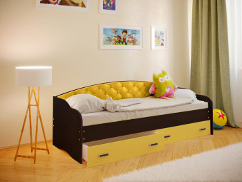 Кровать Софа-7 с мягкой спинкой (800х1900) Венге/Желтый в Дубинино - dubinino.mebel54.com | фото