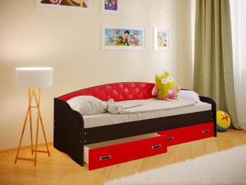 Кровать Софа-7 с мягкой спинкой (800х1900) Венге/Красный в Дубинино - dubinino.mebel54.com | фото