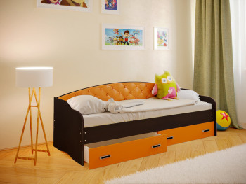 Кровать Софа-7 с мягкой спинкой (800х1900) Венге/Оранжевый в Дубинино - dubinino.mebel54.com | фото