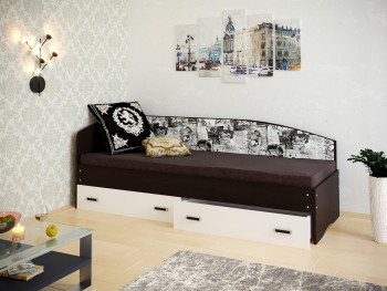 Кровать Софа-9 с мягкой спинкой с рисунком Милана (900х1900) Венге/Белый в Дубинино - dubinino.mebel54.com | фото