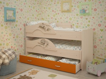 Кровать выкатная Радуга-Сафари детская 1600 Млечный дуб/Оранжевый в Дубинино - dubinino.mebel54.com | фото