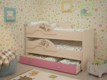 Кровать выкатная Радуга-Сафари детская 1600 Млечный дуб/Розовый в Дубинино - dubinino.mebel54.com | фото