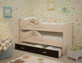Кровать выкатная Радуга-Сафари детская 1600 Млечный дуб/Венге в Дубинино - dubinino.mebel54.com | фото