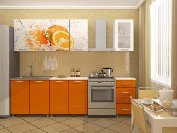 Кухонный гарнитур 1,6м Апельсин (Белый/Оранжевый металлик/Фотопечать апельсин) в Дубинино - dubinino.mebel54.com | фото