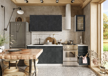 Кухонный гарнитур Нувель 1800мм белый/бетон черный в Дубинино - dubinino.mebel54.com | фото