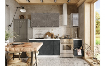 Кухонный гарнитур Нувель 1800мм белый/бетон коричневый/бетон черный в Дубинино - dubinino.mebel54.com | фото