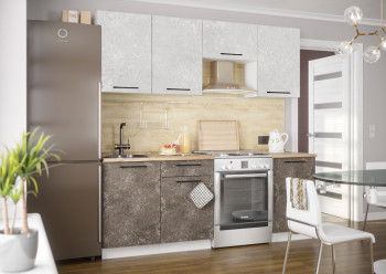 Кухонный гарнитур Нувель 2100мм белый/бетон коричневый в Дубинино - dubinino.mebel54.com | фото