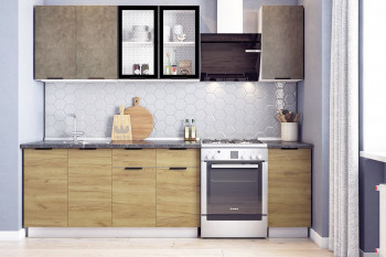 Кухонный гарнитур Стоун 2.0 (белый/камень темно-серый/акация светлая) в Дубинино - dubinino.mebel54.com | фото