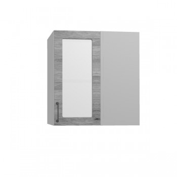 Лофт ПУС 650 шкаф верхний угловой со стеклом (Дуб майский/корпус Серый) в Дубинино - dubinino.mebel54.com | фото