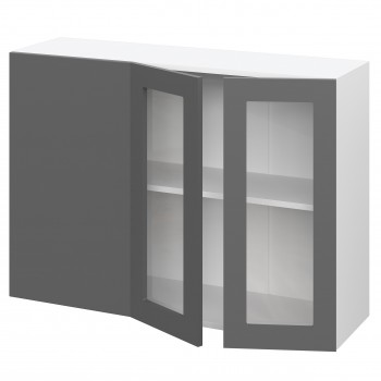 Норд ШВУПС 1000 Шкаф верхний угловой со стеклом (Софт черный/корпус Белый) в Дубинино - dubinino.mebel54.com | фото