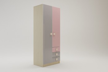 Шкаф 2-х створчатый с ящиками Грэйси (Розовый/Серый/корпус Клен) в Дубинино - dubinino.mebel54.com | фото