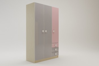 Шкаф 3-х створчатый с ящиками Грэйси (Розовый/Серый/корпус Клен) в Дубинино - dubinino.mebel54.com | фото