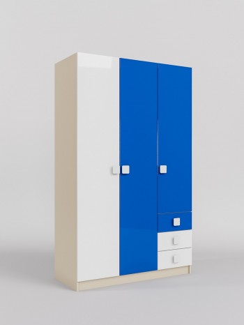 Шкаф 3-х створчатый с ящиками Скай люкс (Синий/Белый/корпус Клен) в Дубинино - dubinino.mebel54.com | фото