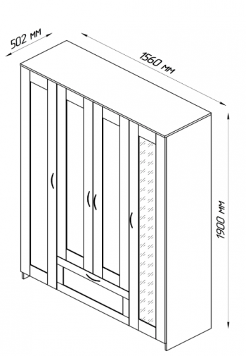 Шкаф четырехдверный Сириус с 2 зеркалами и 1 ящиком дуб венге в Дубинино - dubinino.mebel54.com | фото