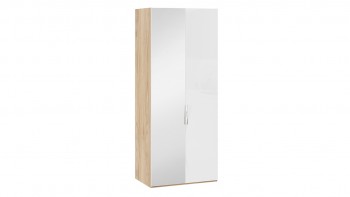 Шкаф для одежды с 1 глухой и 1 зеркальной дверями левый «Эмбер» Яблоня Беллуно/Белый глянец в Дубинино - dubinino.mebel54.com | фото