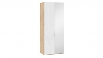 Шкаф для одежды с 1 глухой и 1 зеркальной дверями правый «Эмбер» Яблоня Беллуно/Белый глянец в Дубинино - dubinino.mebel54.com | фото
