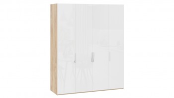 Шкаф для одежды с 4 глухими дверями «Эмбер» Яблоня Беллуно/Белый глянец в Дубинино - dubinino.mebel54.com | фото