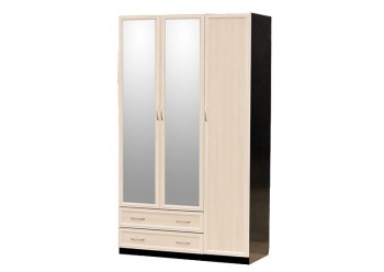 Шкаф для платья и белья 3-х дверный с профилем МДФ с 2 малыми зеркалами Венге/Дуб выбеленный в Дубинино - dubinino.mebel54.com | фото