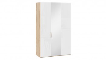 Шкаф комбинированный с 2 глухими и 1 зеркальной дверями правый «Эмбер» Яблоня Беллуно/Белый глянец в Дубинино - dubinino.mebel54.com | фото