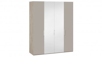 Шкаф комбинированный с 2 глухими и 2 зеркальными дверями «Эмбер» Баттл Рок/Серый глянец в Дубинино - dubinino.mebel54.com | фото