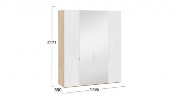 Шкаф комбинированный с 2 глухими и 2 зеркальными дверями «Эмбер» Яблоня Беллуно/Белый глянец в Дубинино - dubinino.mebel54.com | фото