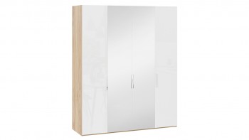 Шкаф комбинированный с 2 глухими и 2 зеркальными дверями «Эмбер» Яблоня Беллуно/Белый глянец в Дубинино - dubinino.mebel54.com | фото