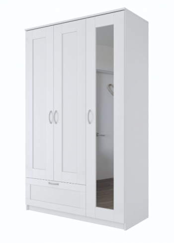 Шкаф трехдверный Сириус с зеркалом и 1 ящиком белый в Дубинино - dubinino.mebel54.com | фото
