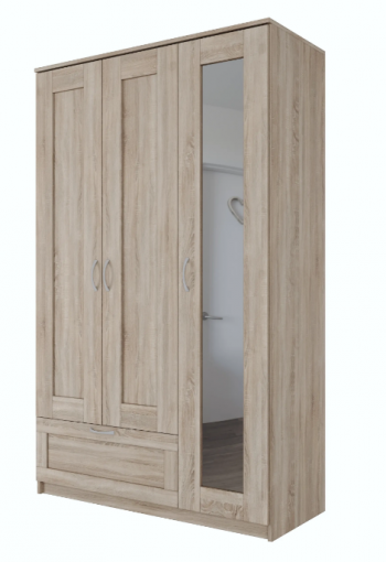 Шкаф трехдверный Сириус с зеркалом и 1 ящиком дуб сонома в Дубинино - dubinino.mebel54.com | фото