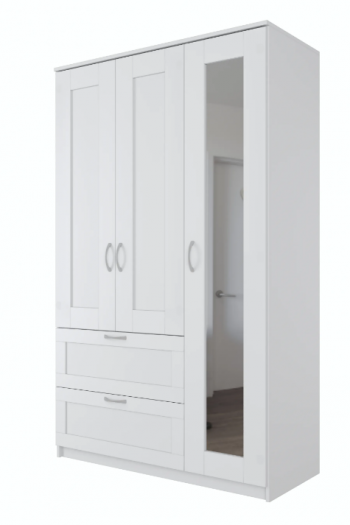 Шкаф трехдверный Сириус с зеркалом и 2 ящиками белый в Дубинино - dubinino.mebel54.com | фото