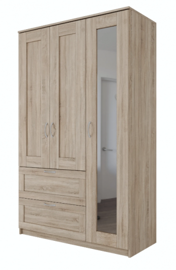Шкаф трехдверный Сириус с зеркалом и 2 ящиками дуб сонома в Дубинино - dubinino.mebel54.com | фото