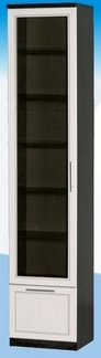 Шкаф высокий с ящиком и стеклодверью ДЛЯ ГОСТИНОЙ ШВЯС-450 Венге/Дуб выбеленный в Дубинино - dubinino.mebel54.com | фото